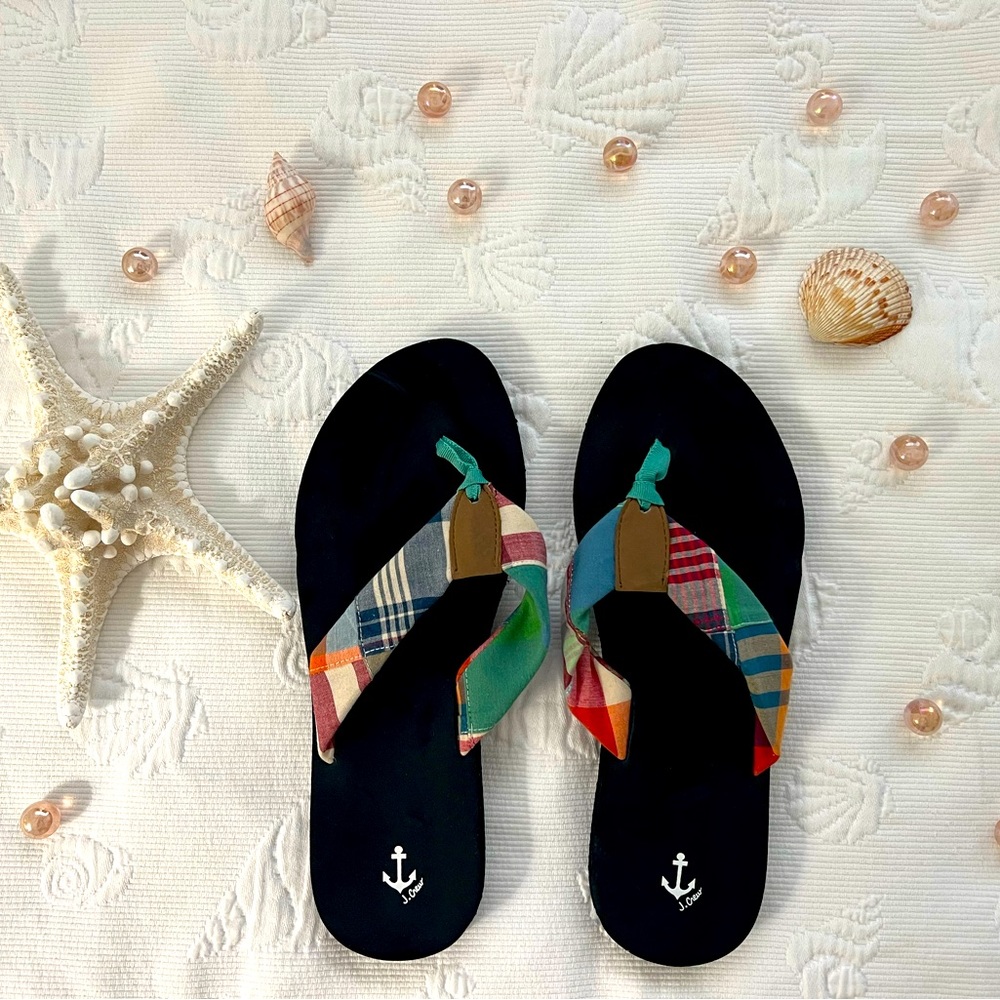 J.Crew Madras Plaid Summer Thong Flip Flops NWOT Size 11